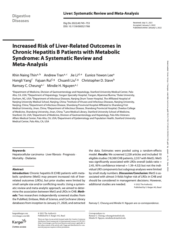Increased Risk of Liver-Related Outcomes in Chronic Hepatitis B Patients with Metabolic Syndrome: A Systematic Review and Meta-Analysis