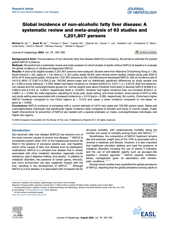 Global Incidence of Non-Alcoholic Fatty Liver Disease: A Systematic Review and Meta-Analysis of 63 Studies and 1,201,807 Persons