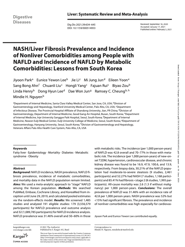 NASH/Liver Fibrosis Prevalence and Incidence of Nonliver Comorbidities among People with NAFLD and Incidence of NAFLD by Metabolic Comorbidities: Lessons from South Korea