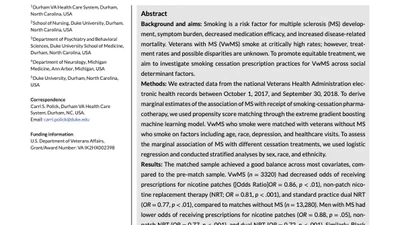 Investigating Disparities in Smoking Cessation Treatment for Veterans with Multiple Sclerosis: A National Analysis featured image